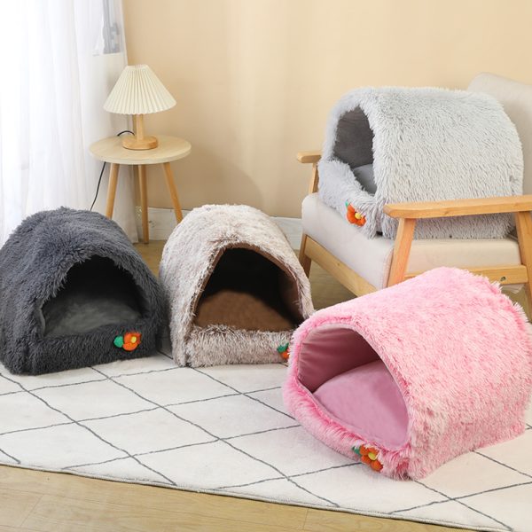 Closed plush thickened warm cat and dog house