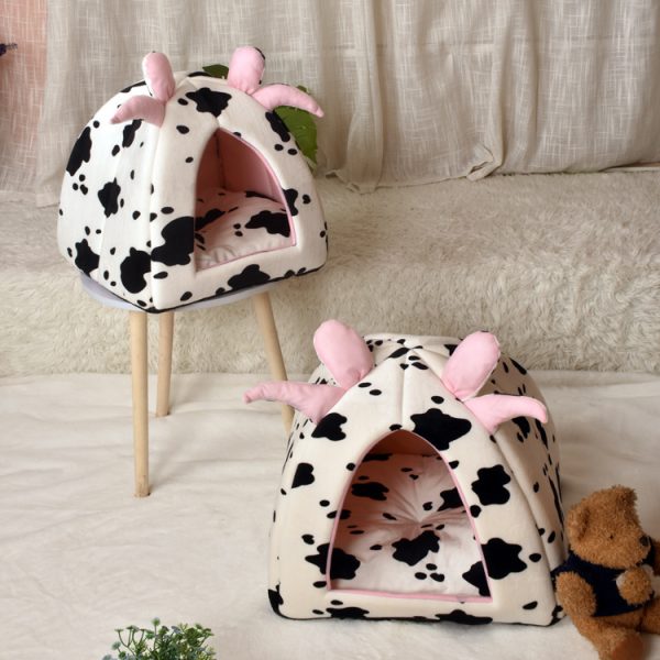 Cute cow design thickened warm pet house for cats and dogs