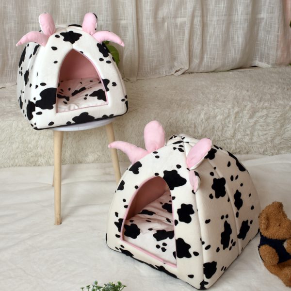 Cute cow design thickened warm pet house for cats and dogs