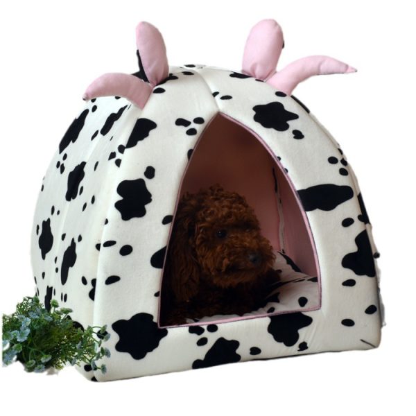 Cute cow design thickened warm pet house for cats and dogs