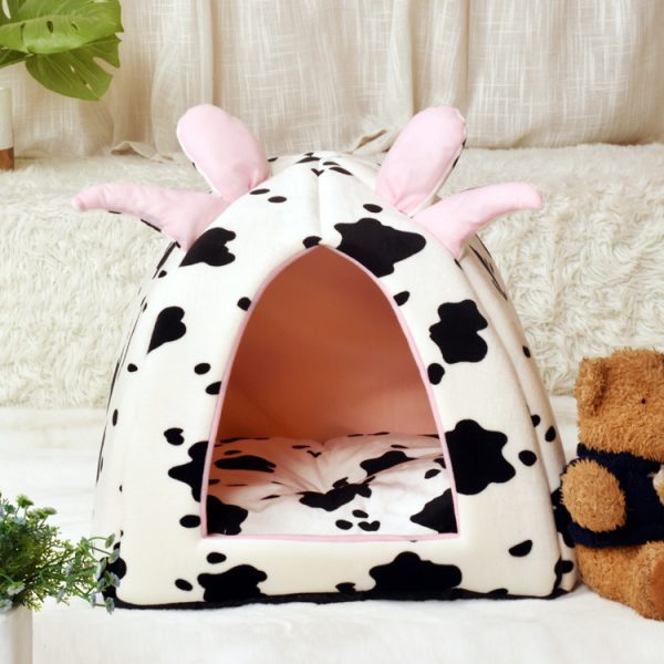 Cute cow design thickened warm pet house for cats and dogs
