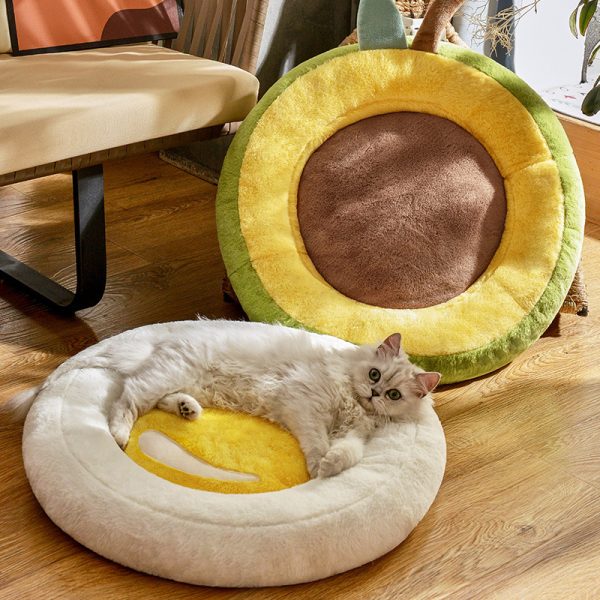 Yellow omelette/green avocado shape soft cat bed and dog bed