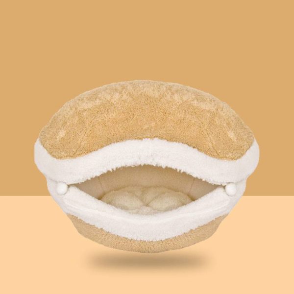 Semi-enclosed hamburger shaped shell cat house